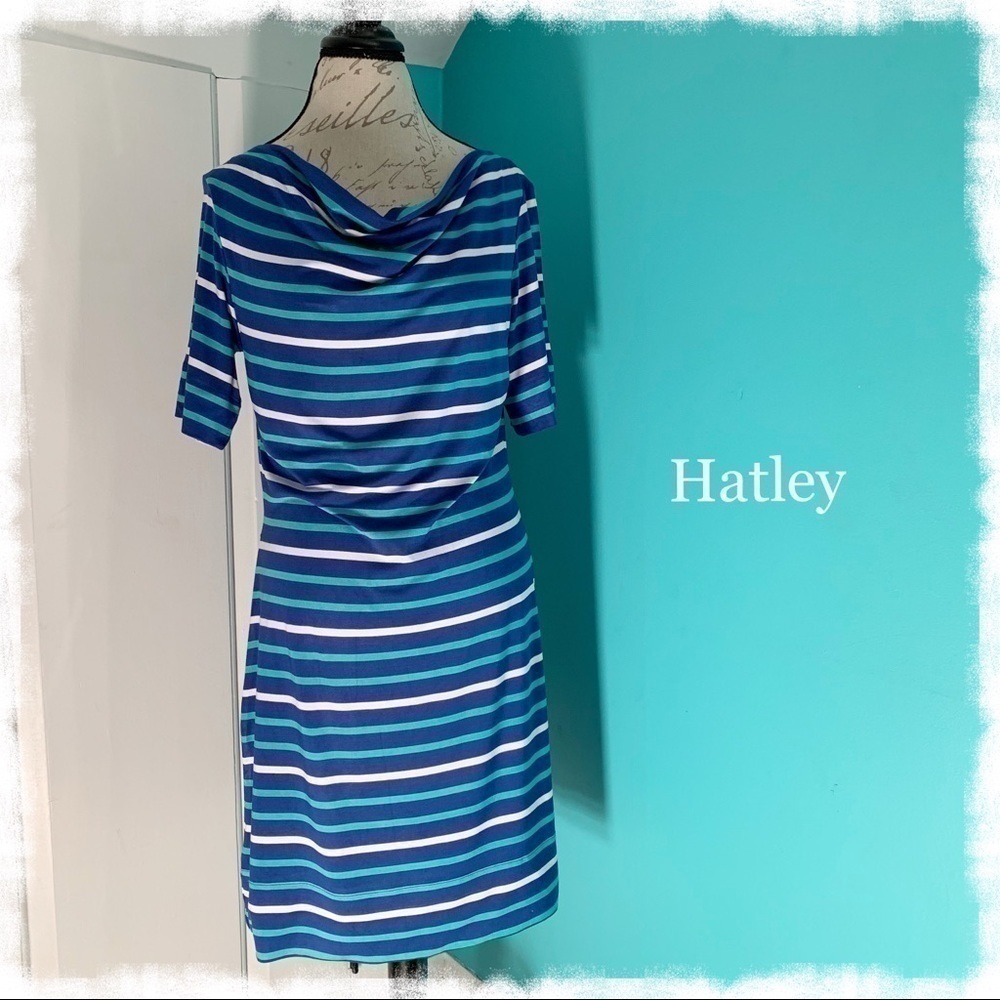 HATLEY Blue, Aqua, and White Striped Stretch Dress